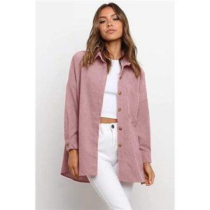 Casual Oversized Button Down Shacket Long Sleeve Blouse with Pockets